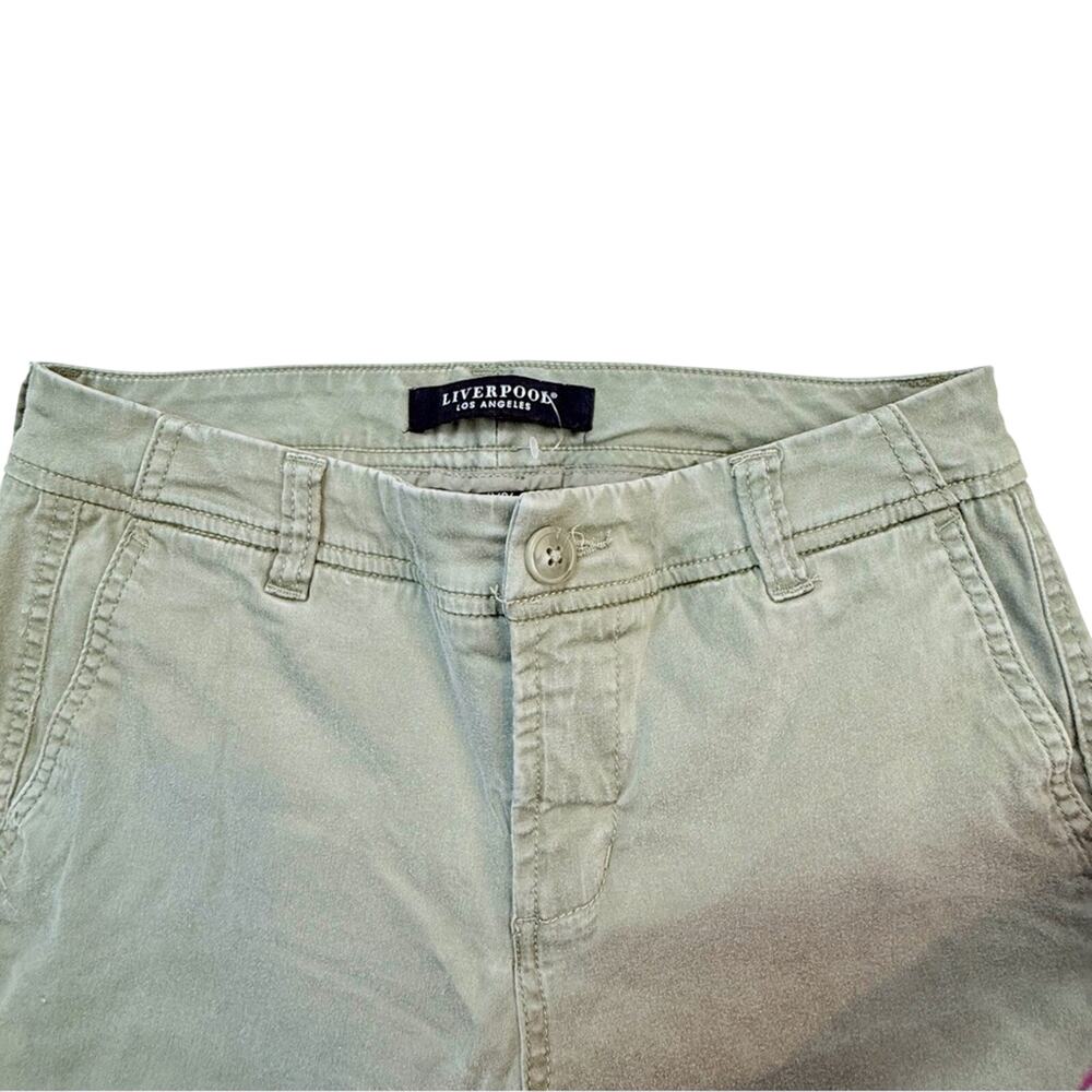 Liverpool Los Angeles Olive Green Boyfriend Cut Soft Khaki Pants  Cuffed Ankle - Picture 10 of 16